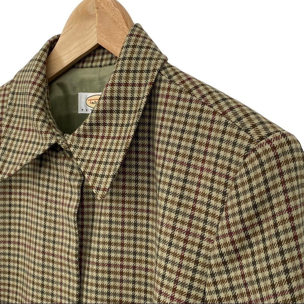 Talbots Vintage Houndstooth Wool Zipper Blazer Jacket Green Tan Women's 12P - Picture 8 of 13